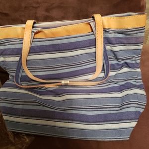 Large Blue Canvas Tote with Leather Straps